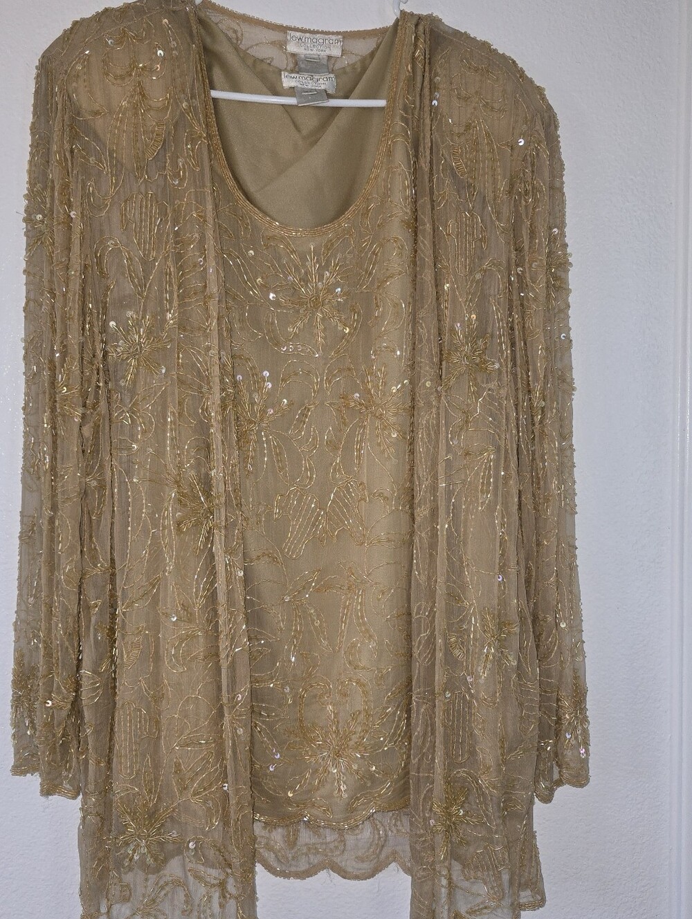Women's Gold Beaded Mesh Top by